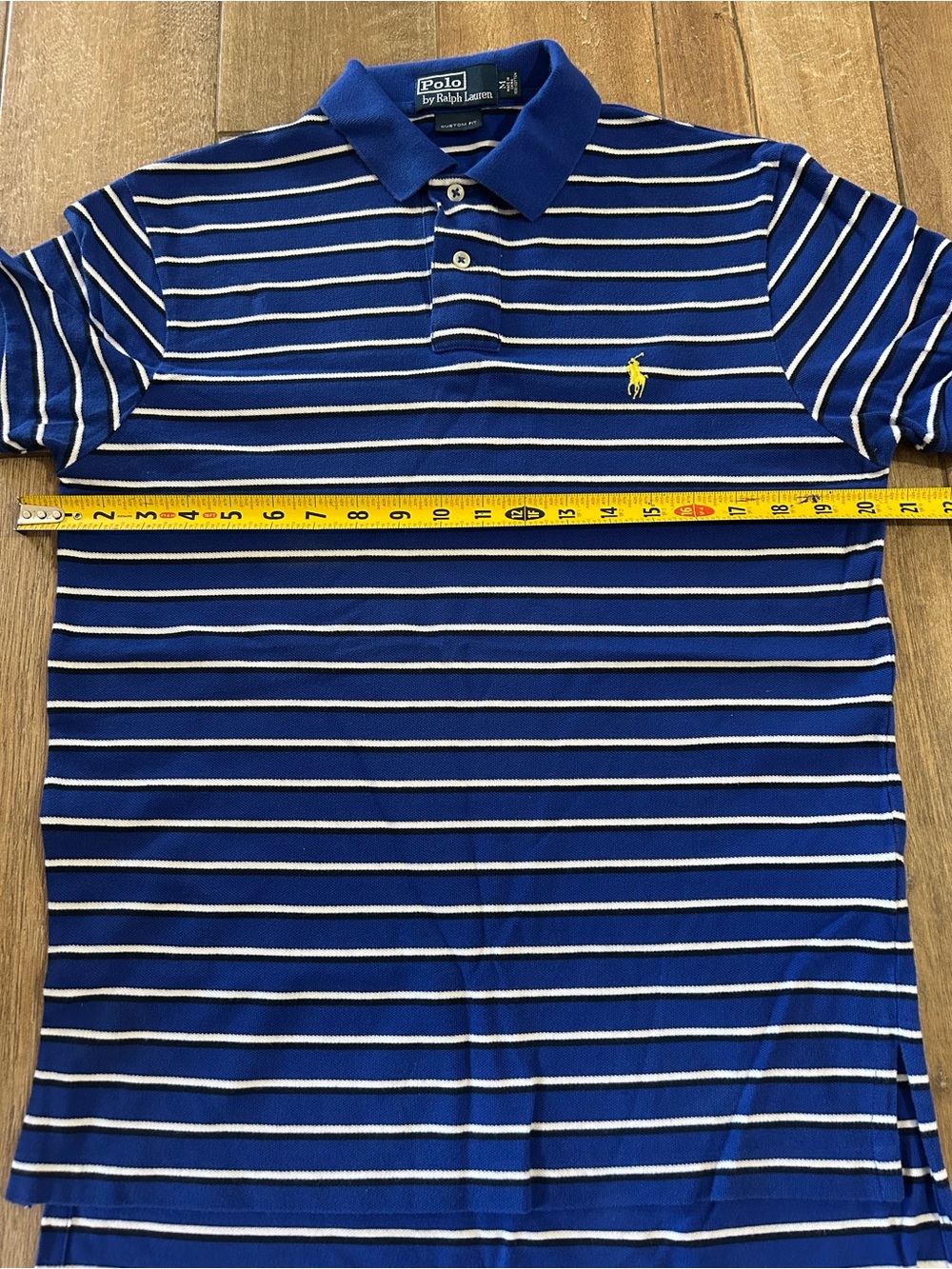 Vintage Polo by Ralph Lauren Men Blue and White Striped Cotton Polo T-Shirt Sz M - Picture 5 of 6